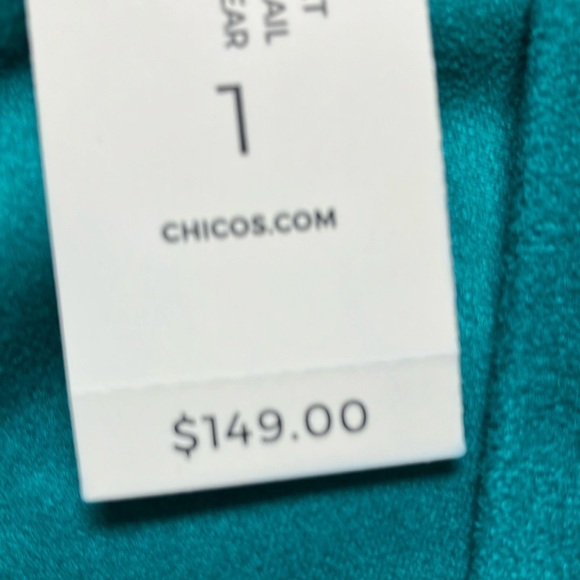 Chico’s:Tapestry Teal Faux Suede Jacket- Lace up sleeve- gold tone-8/10 (size 1) - Picture 3 of 14